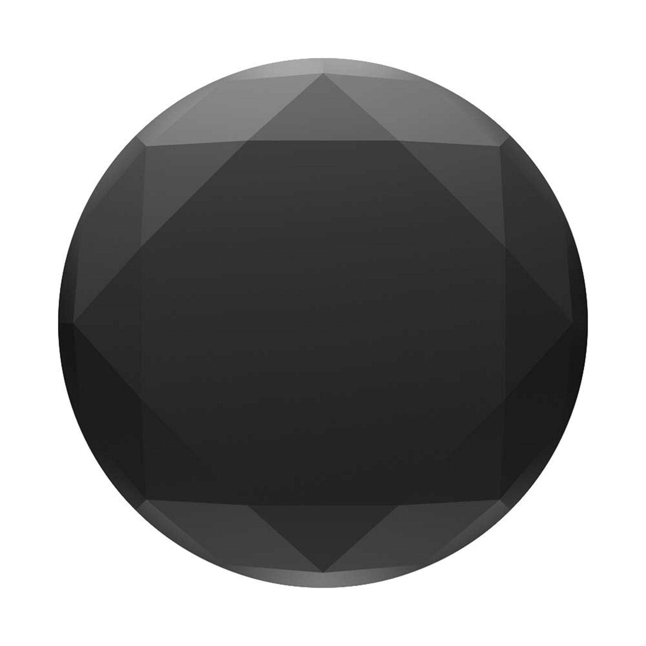 Ein schwarzes, facettiertes, rundes Objekt, isoliert auf weißem Grund.