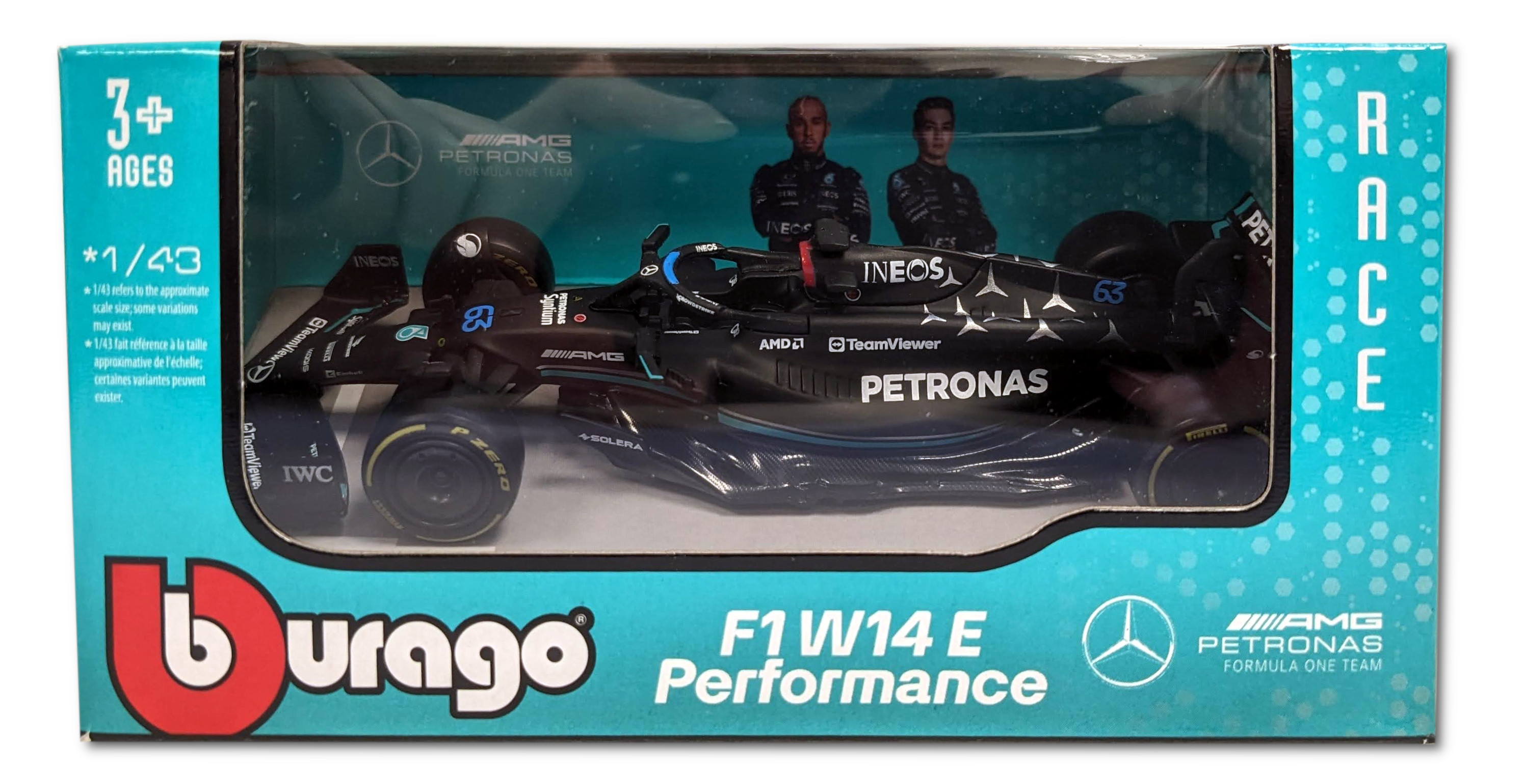 (Maßstab Spielzeugauto BBURAGO 1:43) Mercedes F1 W14 \'23 #63 AMG Russel