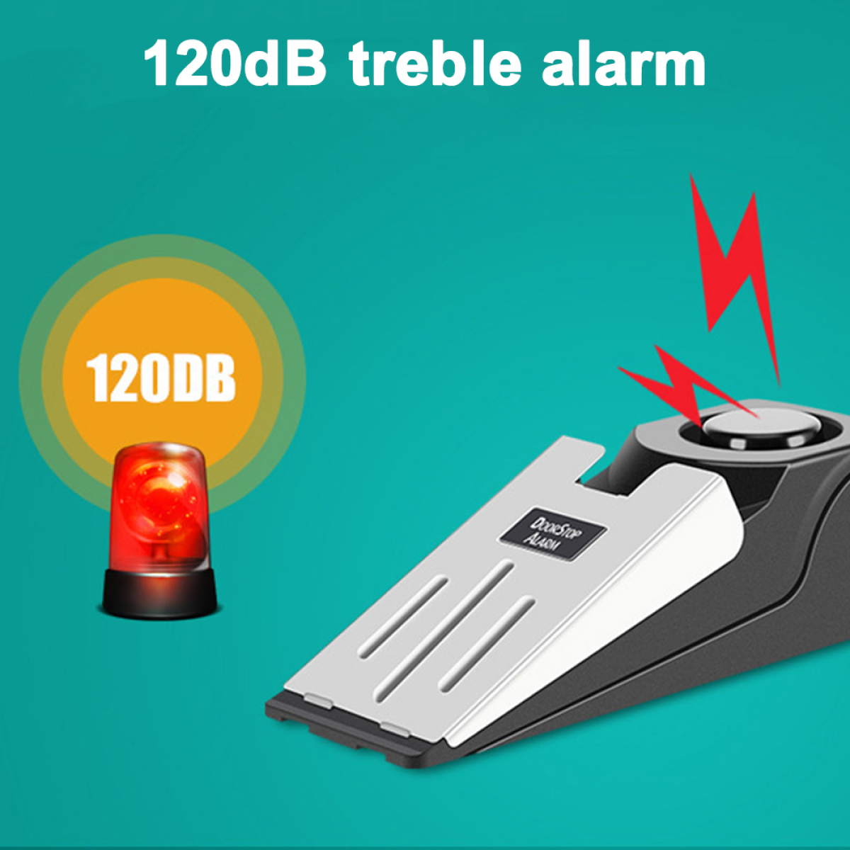 Türstopper-Alarm mit orangefarbenem Alarm und rotem Licht, und Warnschild.