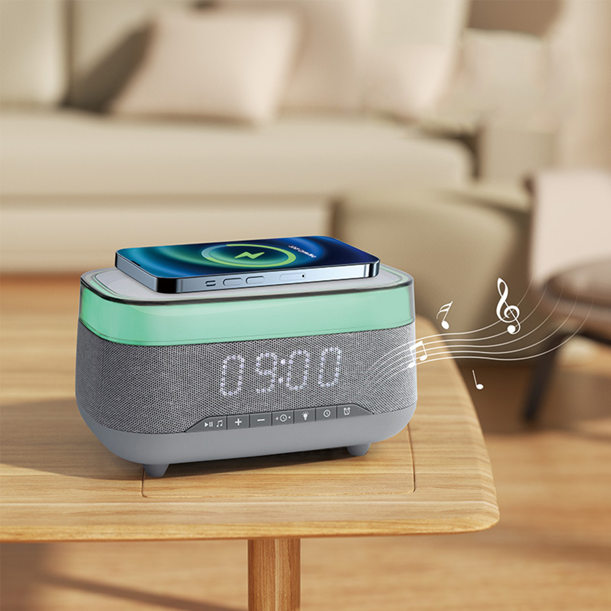 LED-Uhr SHAOKE Grau Lautsprecher, Wecker Bluetooth-Lautsprecher mit Drahtloser Schnellladefunktion
