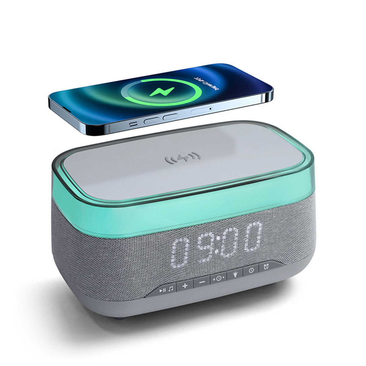 SHAOKE Drahtloser Bluetooth-Lautsprecher mit Lautsprecher, Schnellladefunktion Grau Wecker LED-Uhr