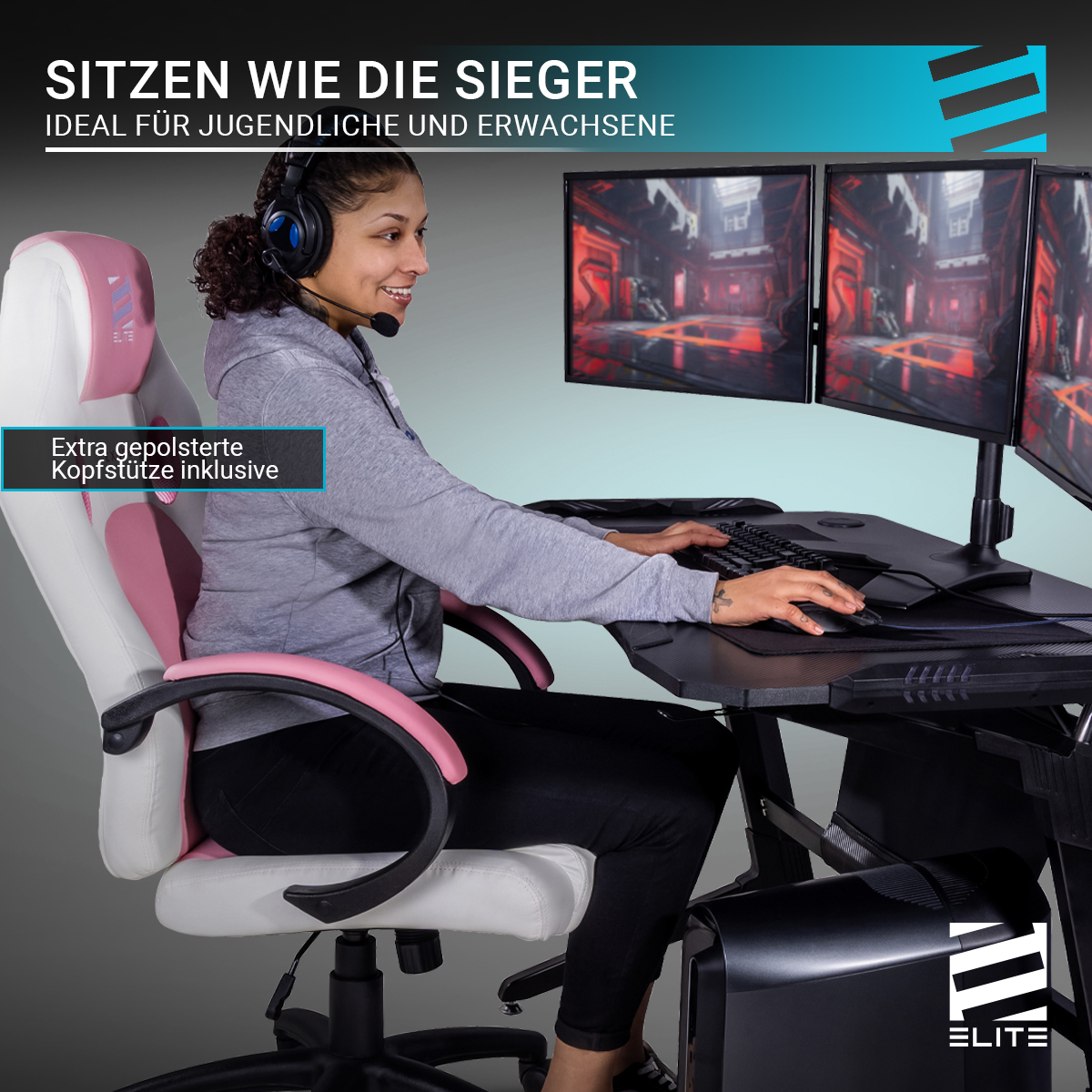 ELITE EXODUS, Memory-Schaum, extra Stuhl, Armpolster, Schwarz/Blau Rückenlehne, hohe Gaming MG100 Wippmechanik