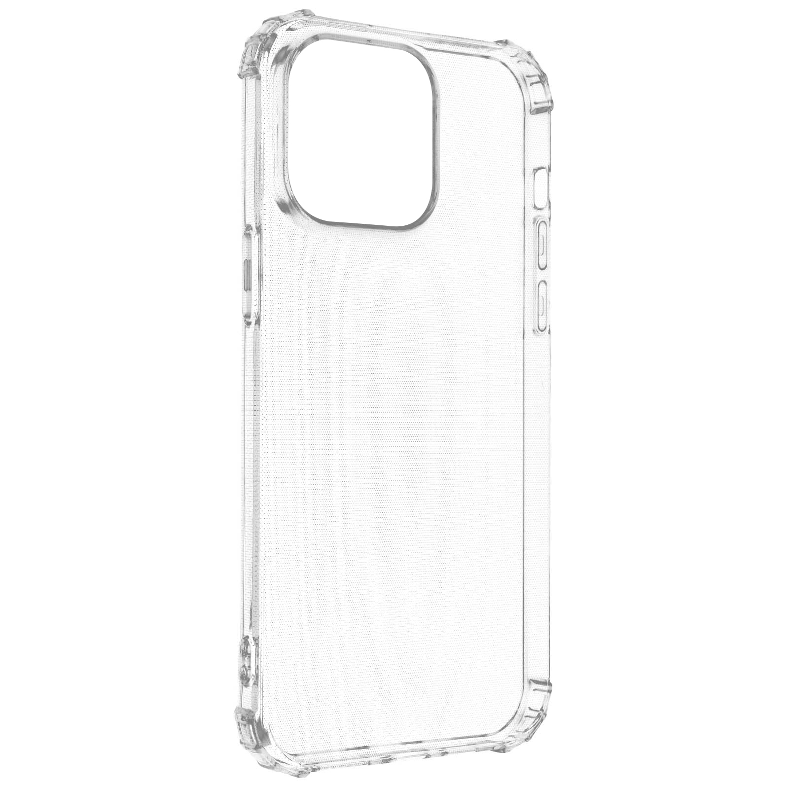 Transparante telefoonhoes met beschermend frame. Camera en zijknoppen zijn zichtbaar.