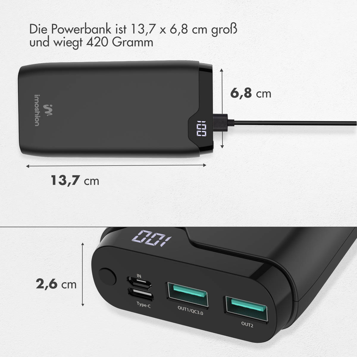 IMOSHION Power Powerbank Schwarz Charge 20000 mAh Quick Delivery 