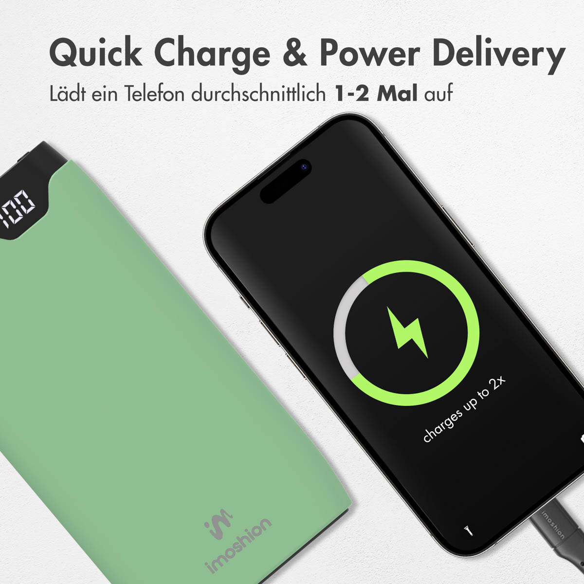 IMOSHION Power & 10000 Powerbank mAh Quick Charge Delivery Grün
