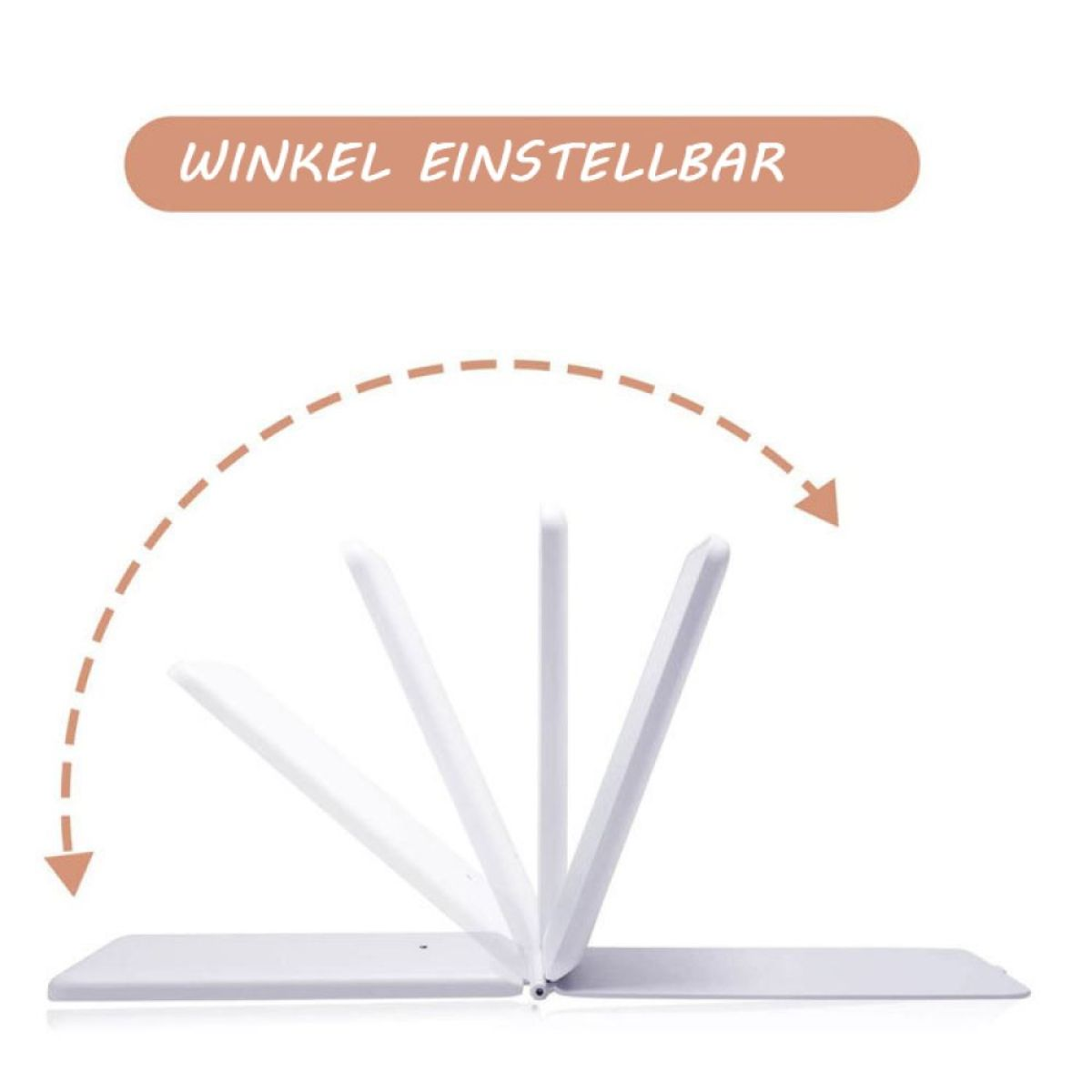 Ein weißer, verstellbarer Ständer mit einem Pfeil, der auf den Verstellbereich zeigt.