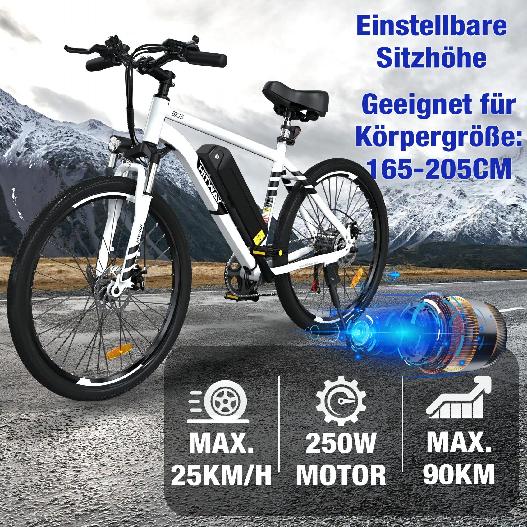 Mountainbike Unisex-Rad, Zoll, Weiß) 403,2, (Laufradgröße: BK15 HITWAY 26
