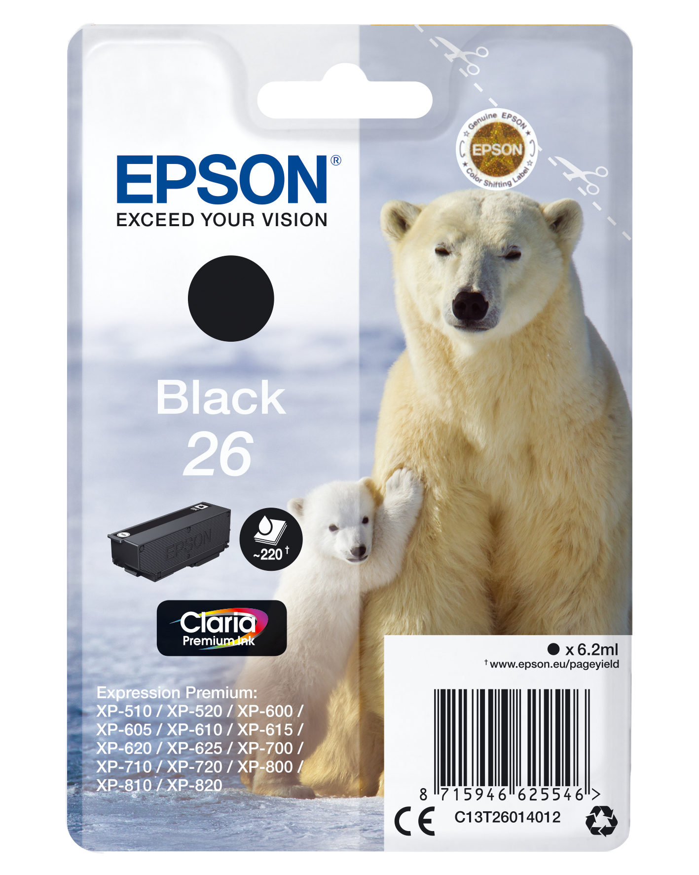 Un pack de cartouches d'encre Epson avec un ours polaire et son petit sur le devant.