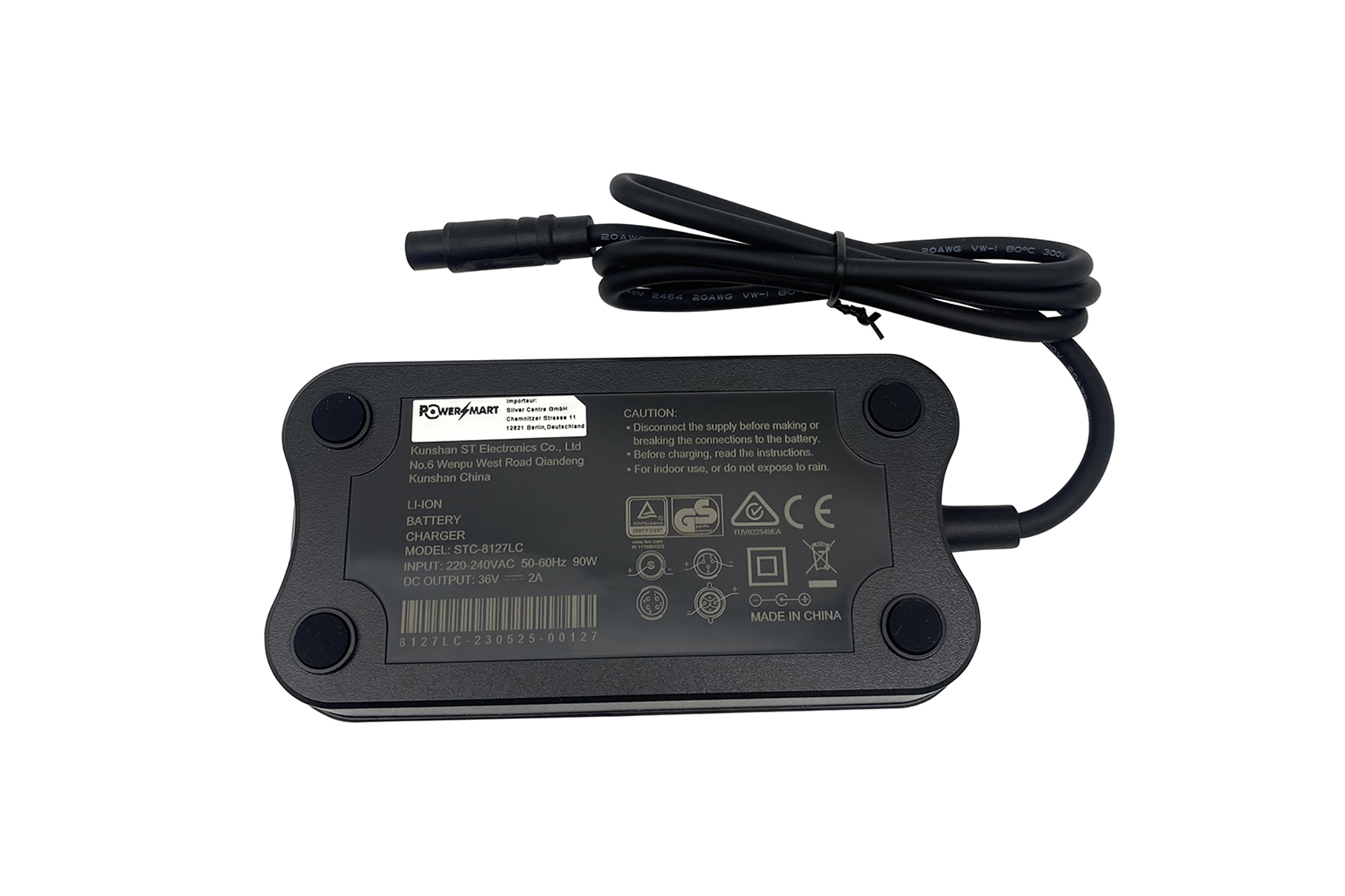 3-poliges 2A 36 Universal, Ladegerät CS080L1002 Elektrofahrräder, für Volt, E-Bike Schwarz POWERSMART