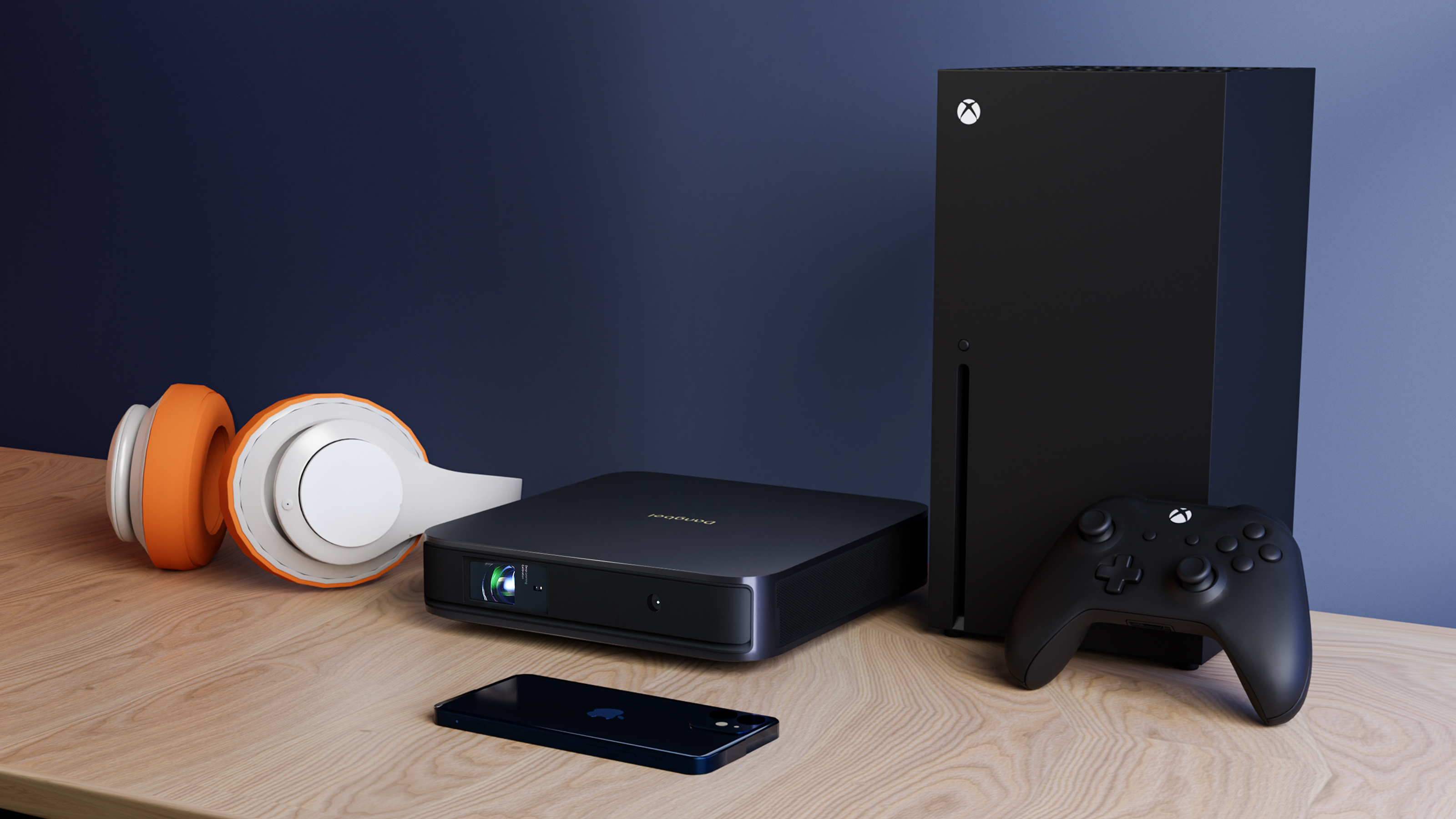 Unterhaltung: Xbox, Projektor, Telefon, Kopfhörer.