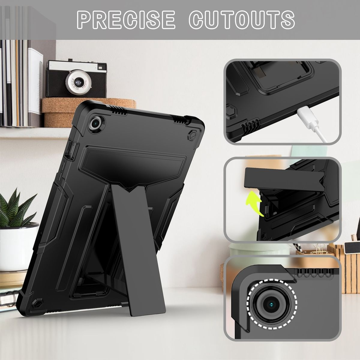 WIGENTO Silikon Schwarz Kunststoff Tablethülle Hülle mit Hybrid für Backcover / Silikon, Samsung Halterung