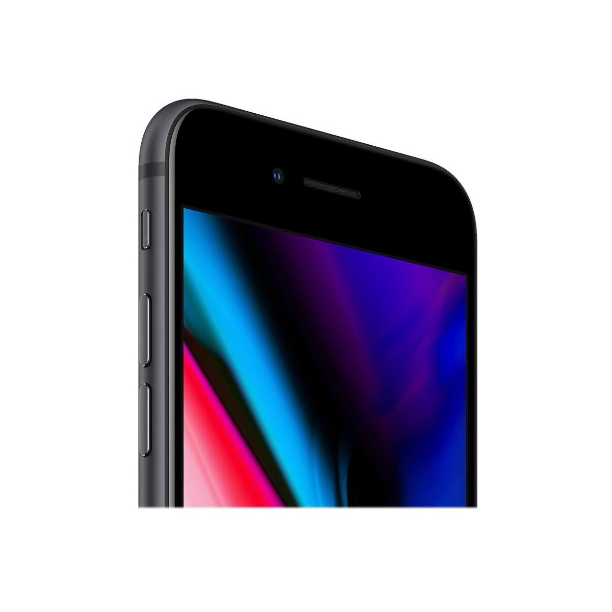 Zbliżenie czarnego smartfona. Ekran wyświetla kolorowy abstrakcyjny obraz.