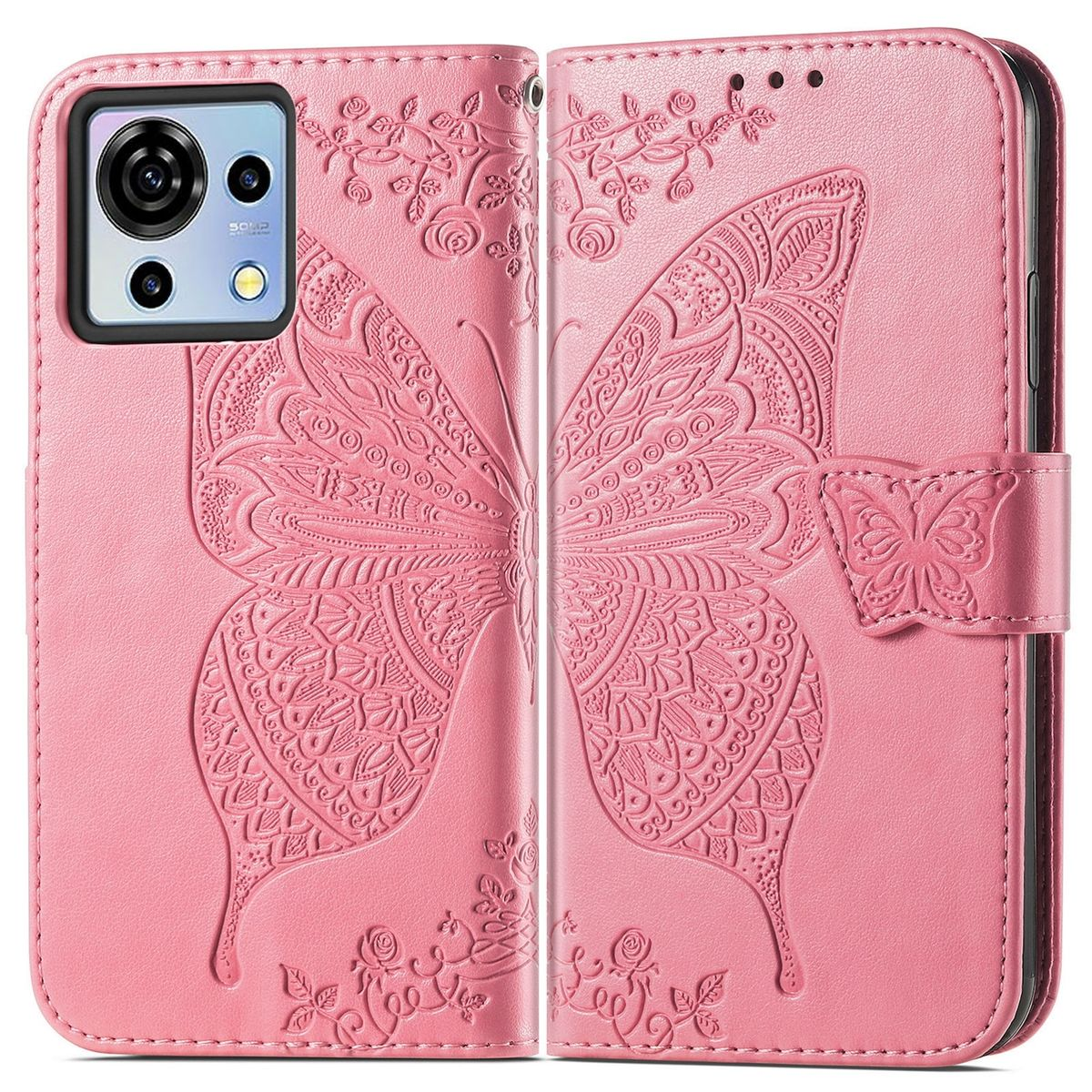 Wallet Book Pink Blade Vita, WIGENTO Tasche V50 Schmetterling Design, ZTE, Bookcover,