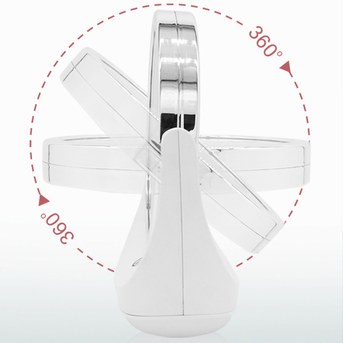 Ein weißer Spiegel mit einem 360-Grad-Rotationsindikator.