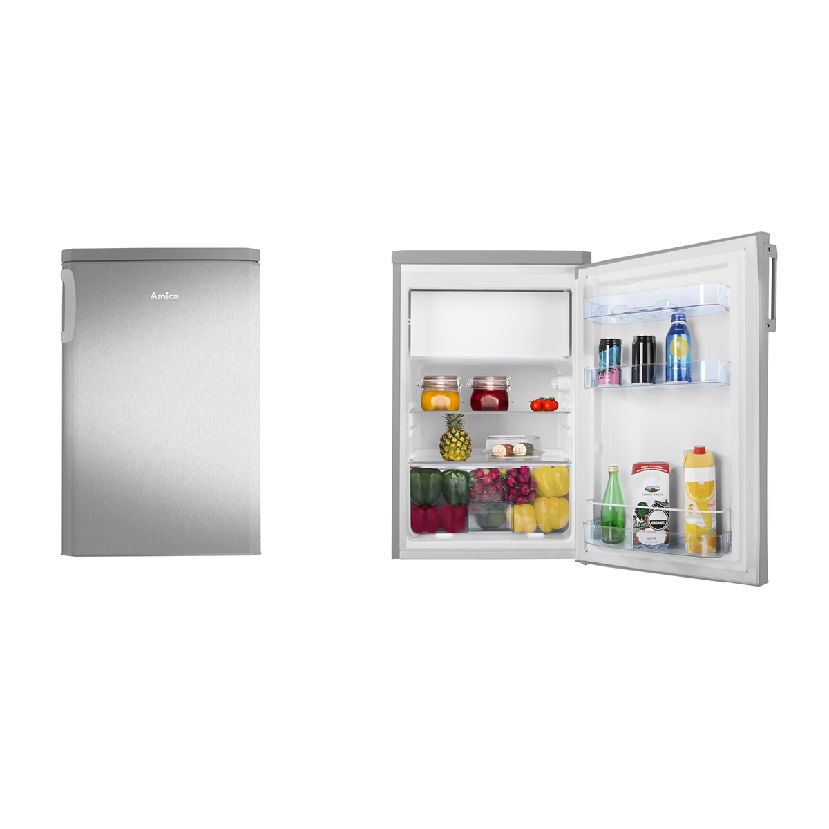 mm 108L Kühlschrank 850 silber) AMICA Bürokühlschrank (D, hoch, mit Kühlschrank silber Gefrierfach