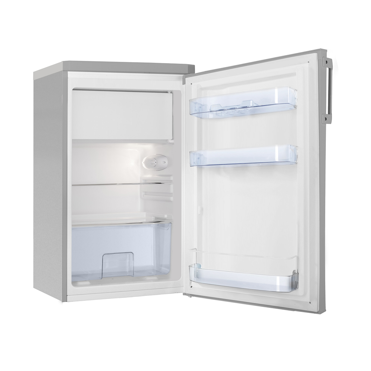 silber Kühlschrank Kühlschrank hoch, AMICA Bürokühlschrank mit Gefrierfach 850 mm (D, silber) 108L