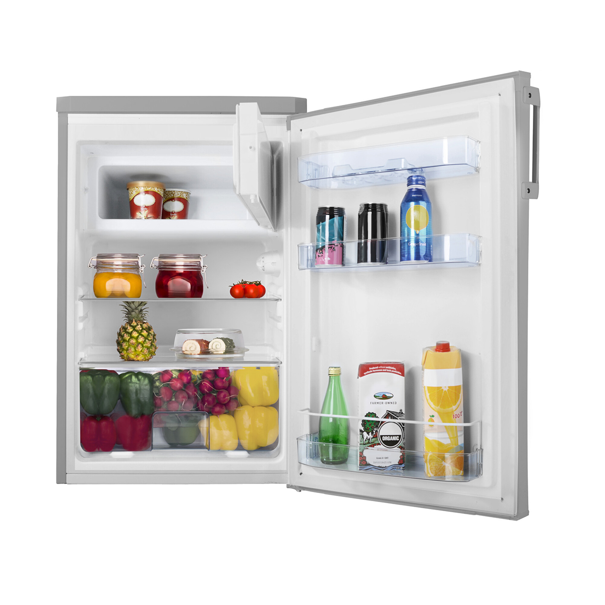 AMICA Kühlschrank mit Gefrierfach silber 108L hoch, mm Bürokühlschrank silber) (D, Kühlschrank 850
