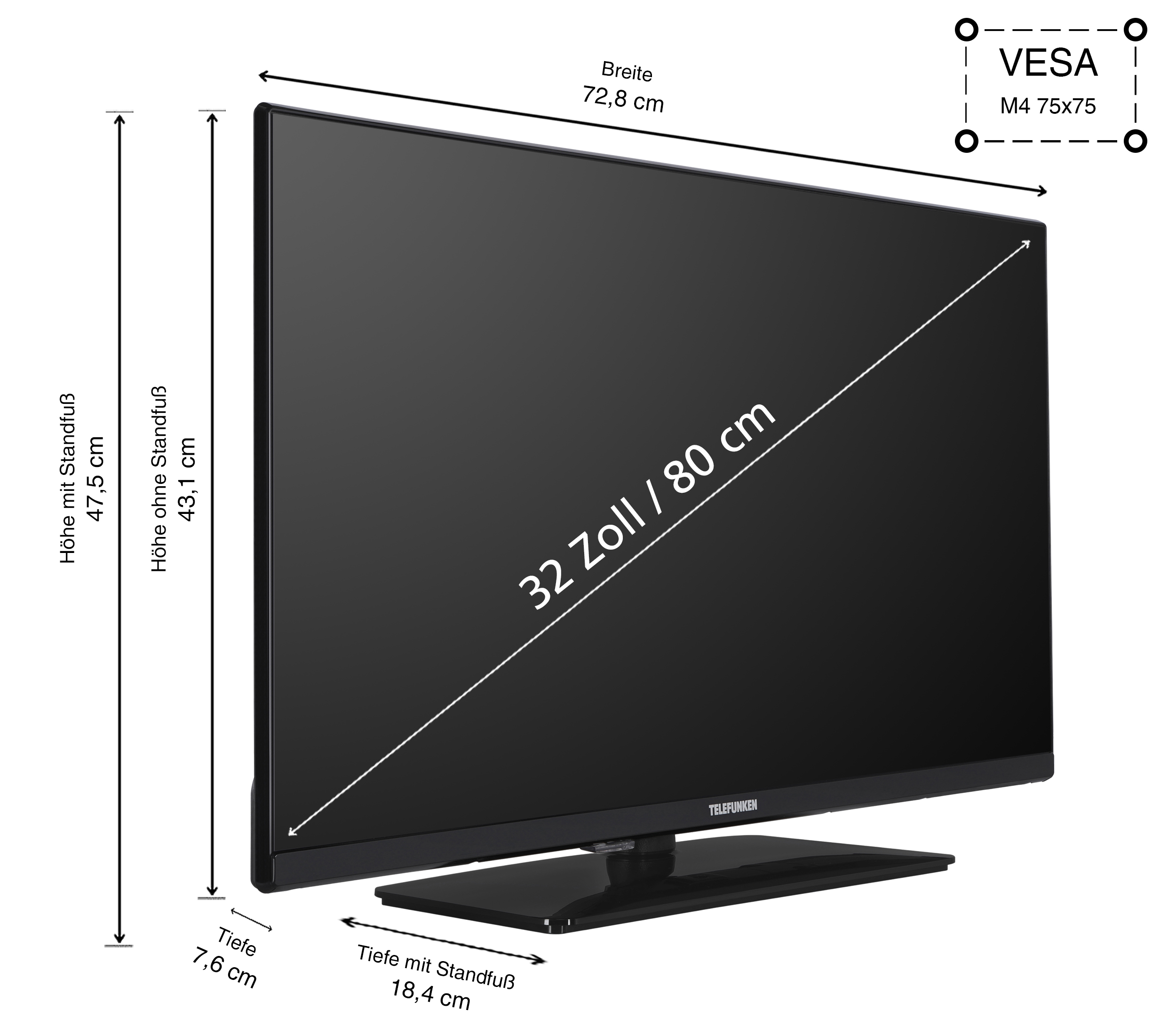 TELEFUNKEN cm, LED SMART XF32AN750M 80 / TV) 32 Full-HD, Zoll TV (Flat,