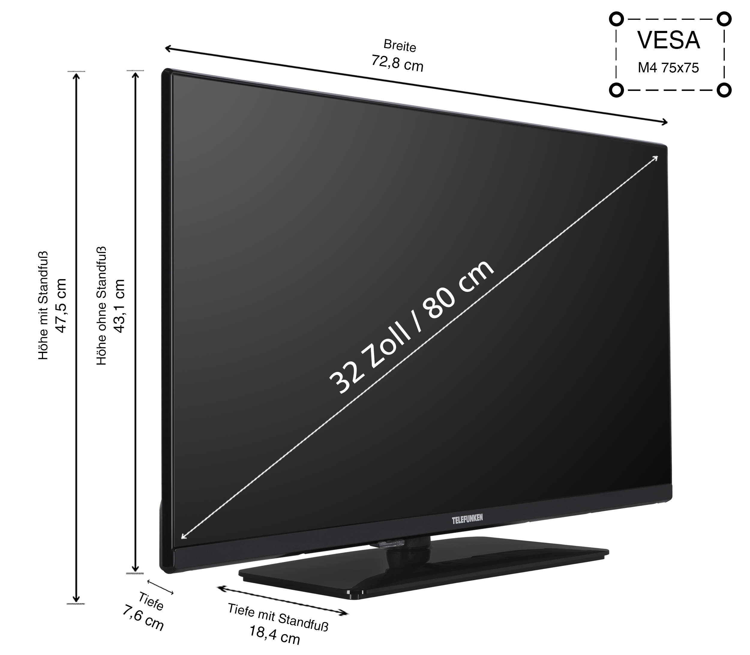 TV 80 Zoll XH32N750M cm, LED TELEFUNKEN (Flat, 32 / HD-ready)