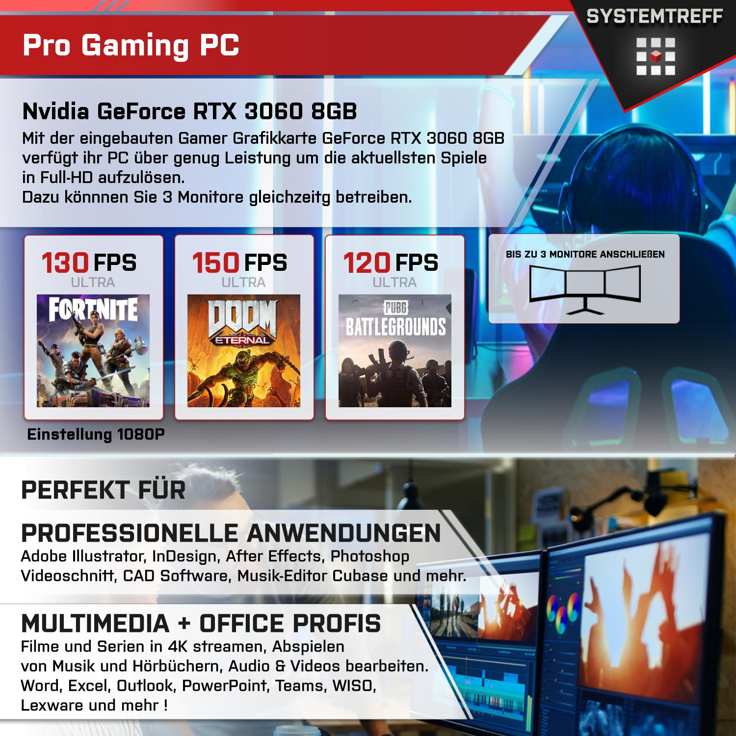 SYSTEMTREFF Gaming Core Intel GB Prozessor, 8GB GDDR6, RAM, 16 i5-13400F, Komplett Nvidia i5-13400F GB mit 3060 PC RTX 1000 GeForce Komplett mSSD, GB 8