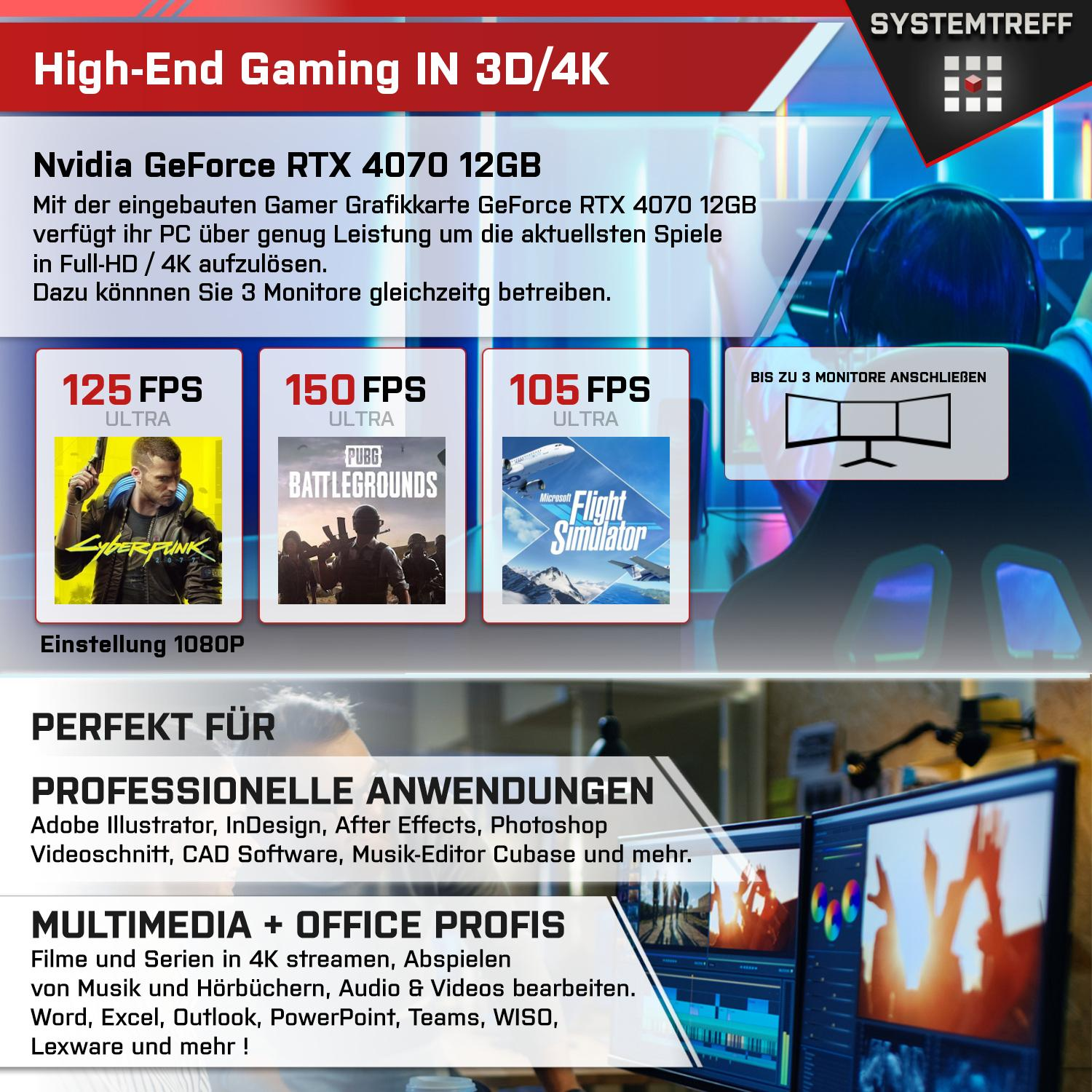 i9 Pro, PC Core 11 mSSD, Gaming i9-12900F, SYSTEMTREFF Windows Intel Core™ High-End 32 1000 GB GB GeForce RAM, 4070 Prozessor, Intel® mit NVIDIA RTX™ Gaming