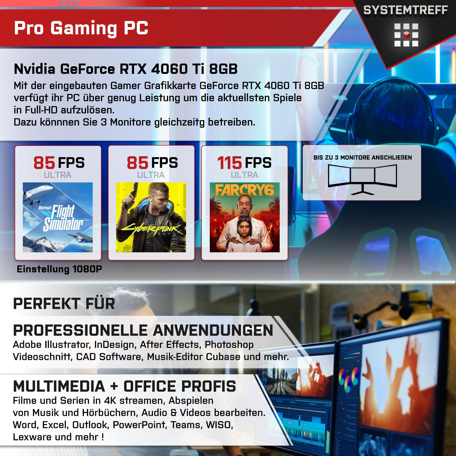 SYSTEMTREFF Pro Gaming Intel mit Ti Core™ RAM, 11 Windows 4060 Prozessor, GeForce mSSD, Gaming Intel® Core GB i7-13700KF, NVIDIA PC i7 1000 RTX™ 16 Pro, GB