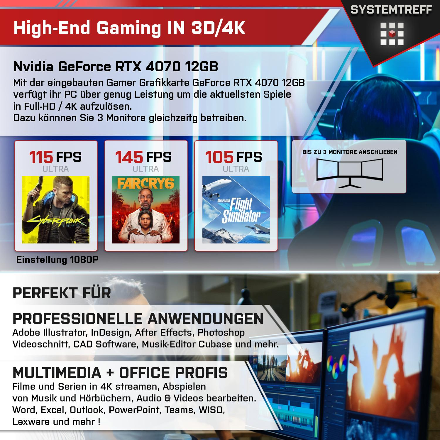 SYSTEMTREFF High-End Gaming Intel Core Pro, RTX™ GB Core™ 32 RAM, mSSD, 4070 Prozessor, NVIDIA Intel® 11 1000 GeForce Gaming i9-12900KF, i9 Windows mit PC GB