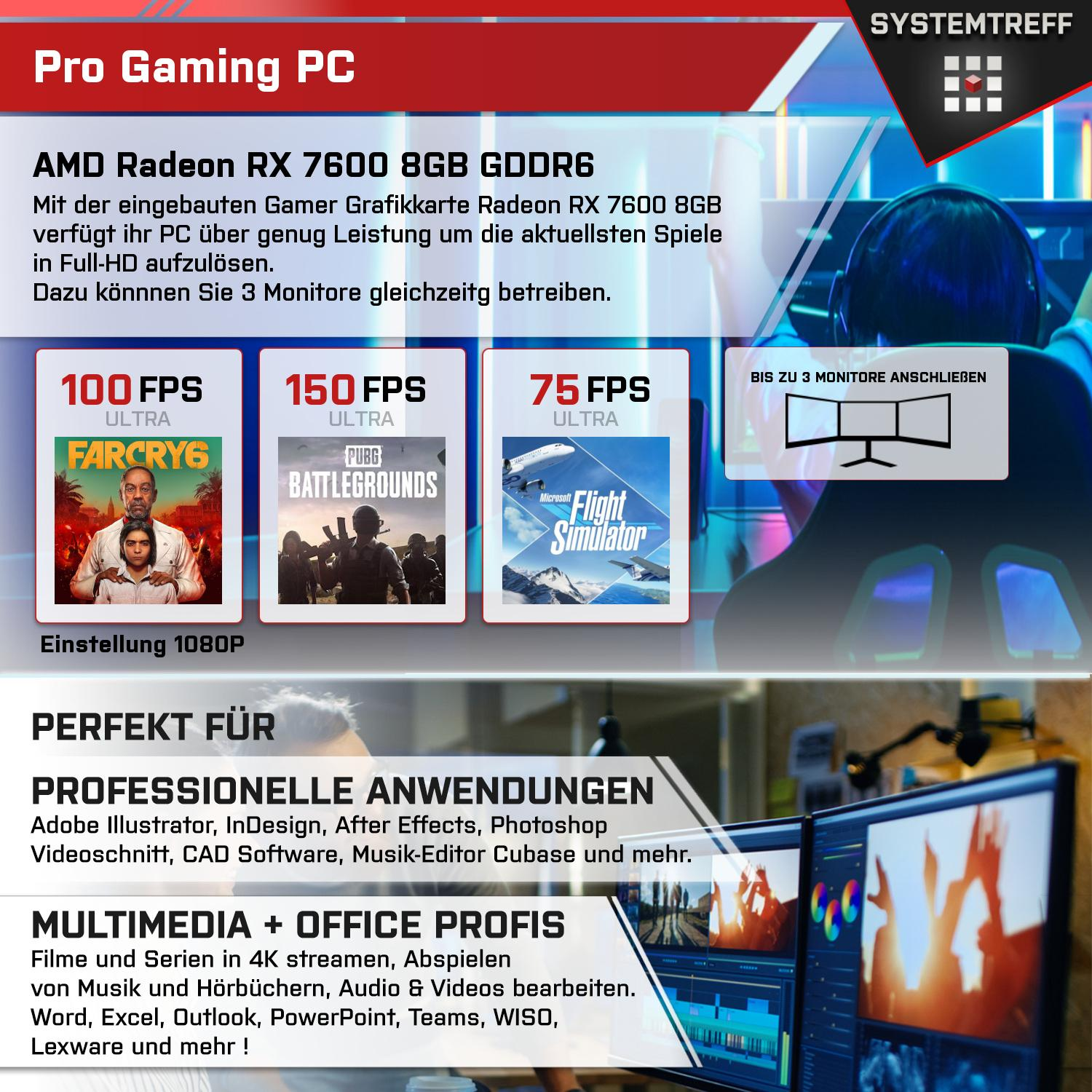 1000 Prozessor, mit Intel PC Core mSSD, Gaming Komplett 7600 8 RAM, GB RX i5-13600KF AMD GB GDDR6, Radeon SYSTEMTREFF 16 GB i5-13600KF, Komplett 8GB