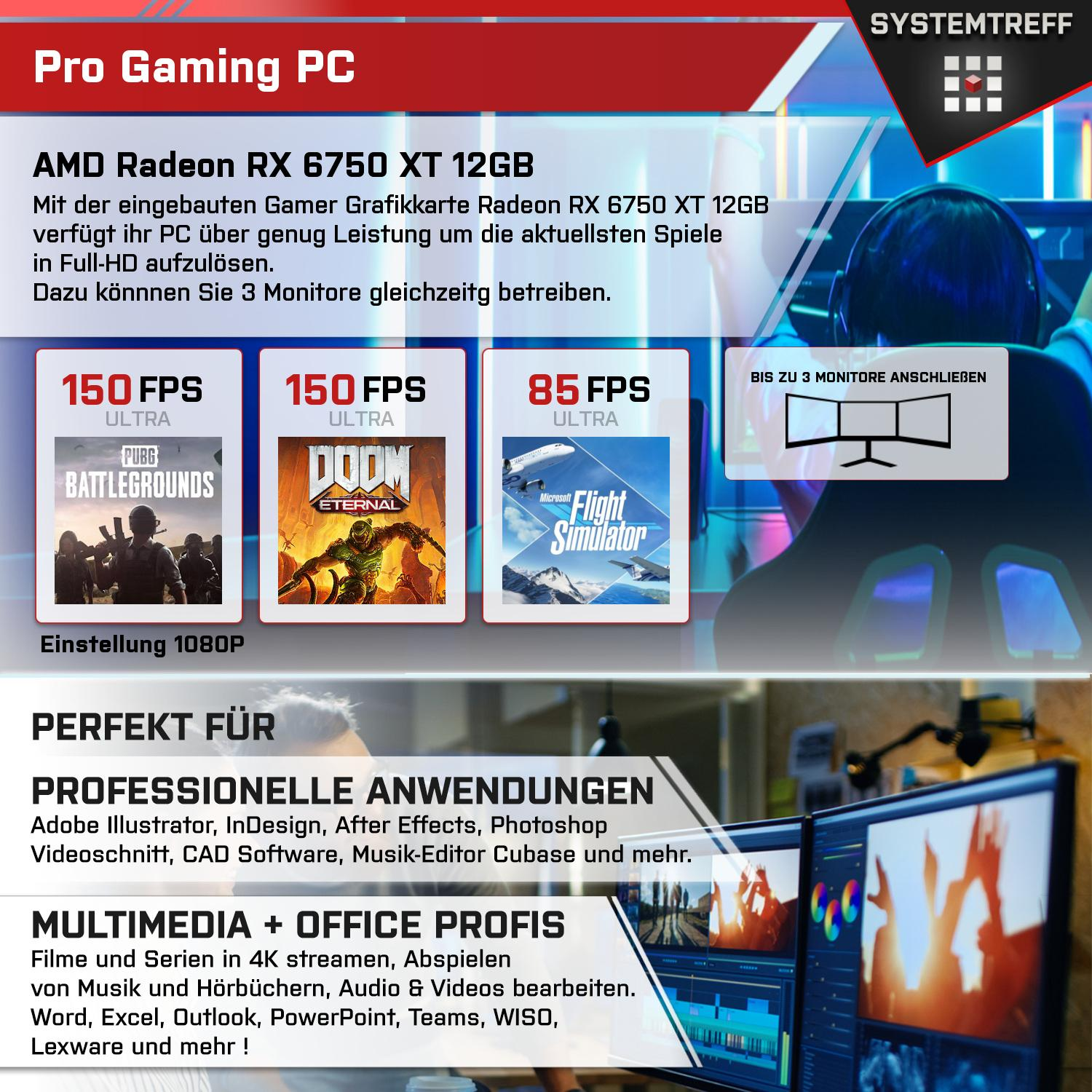 11 6750 RAM, Radeon™ Core mSSD, i7 GB mit Gaming AMD Gaming Prozessor, RX SYSTEMTREFF i7-12700K, 16 Pro, Pro PC Windows 1000 Intel® Intel Core™ GB XT