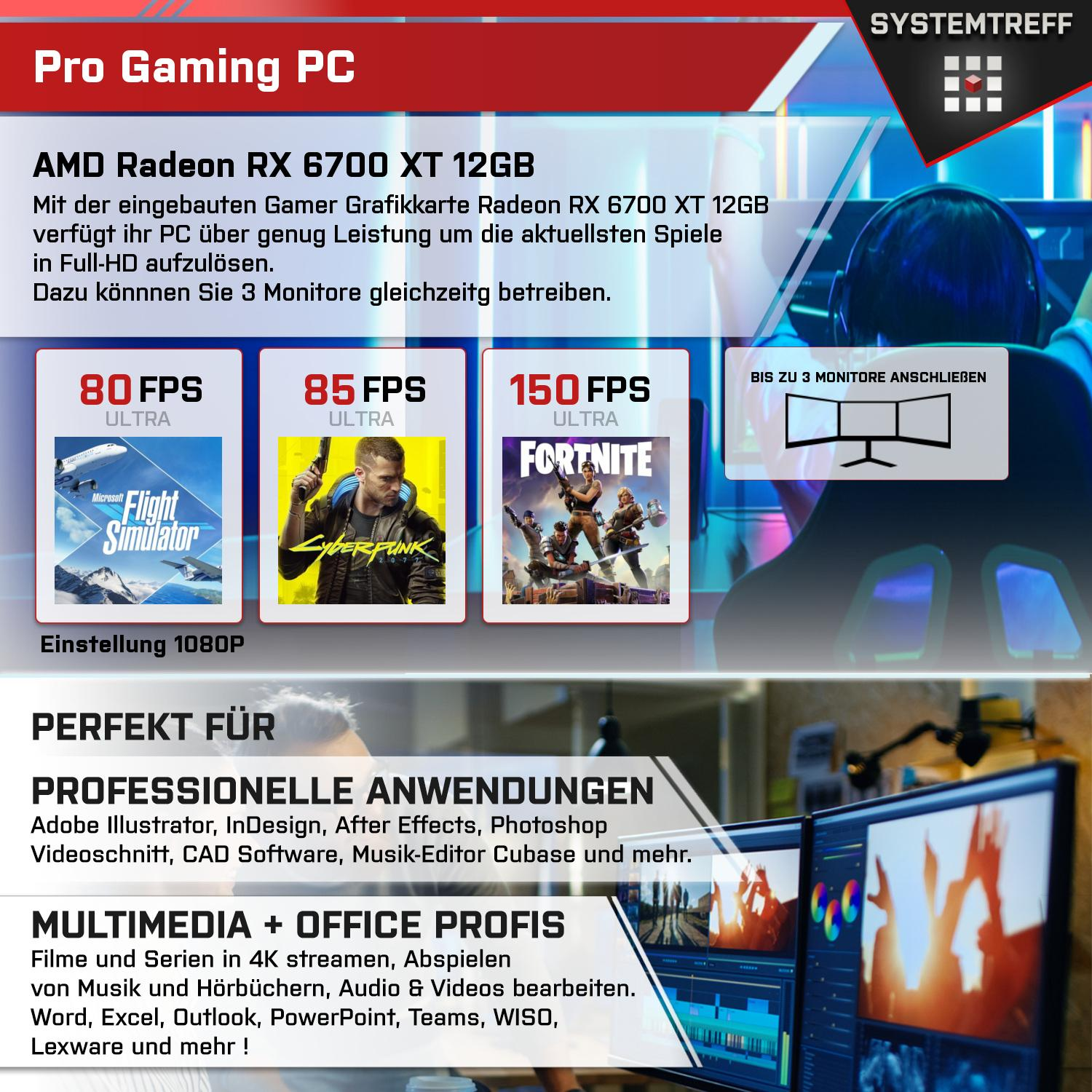 SYSTEMTREFF Gaming Komplett Intel 6700 1000 i5-13400, PC AMD mSSD, i5-13400 mit GB Core Komplett Prozessor, GB GDDR6, 16 Radeon XT 12GB RX 12 GB RAM