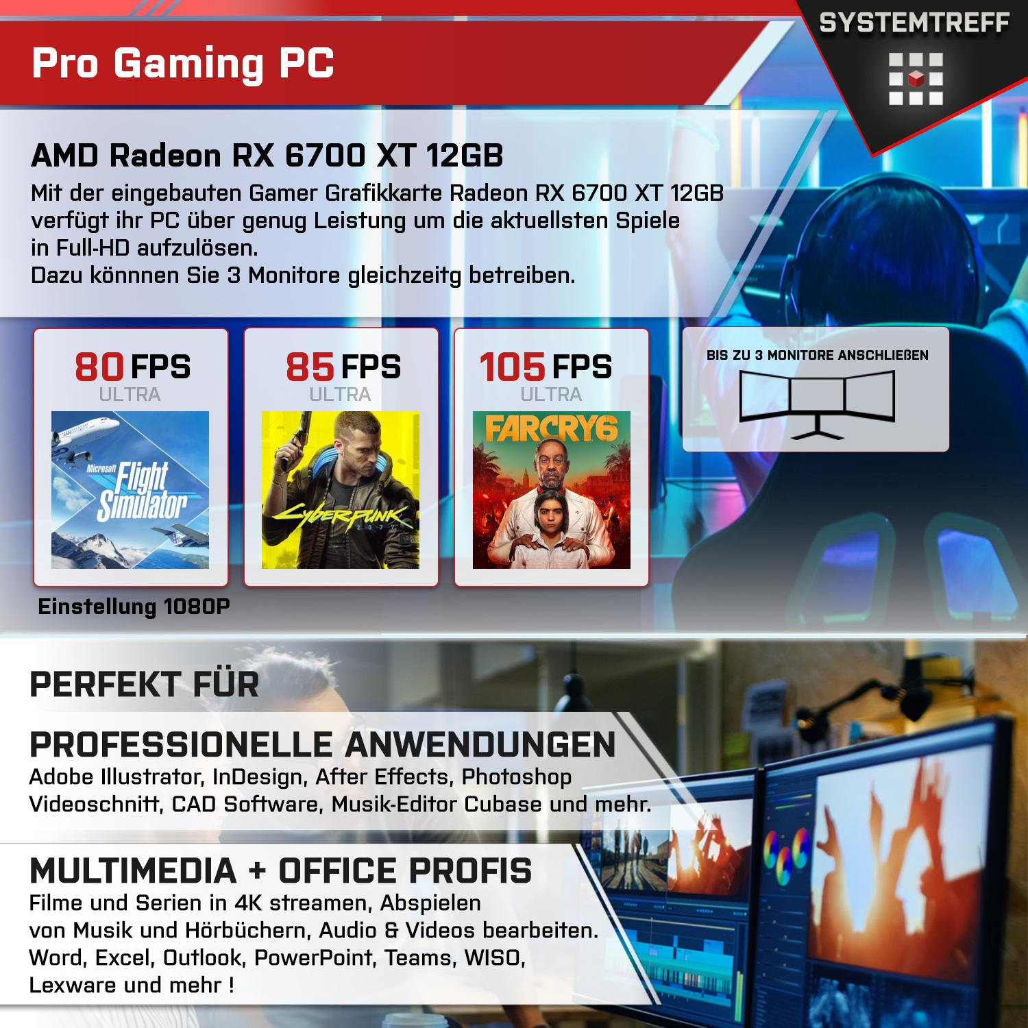 SYSTEMTREFF Gaming Komplett Intel Core Radeon mSSD, GDDR6, 16 XT RX 12 GB i5-13400F 12GB i5-13400F, GB Komplett RAM, 1000 6700 Prozessor, mit AMD PC GB