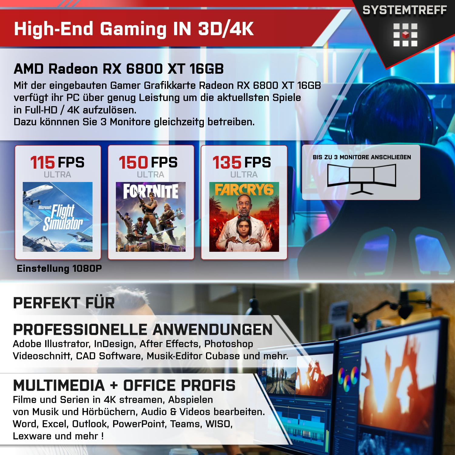 SYSTEMTREFF High-End Gaming AMD 7 32 Ryzen Gaming 6800 Ryzen™ mit RAM, Radeon™ AMD PC Pro, 7800X3D, Windows GB GB AMD Prozessor, mSSD, RX 1000 11 7 XT