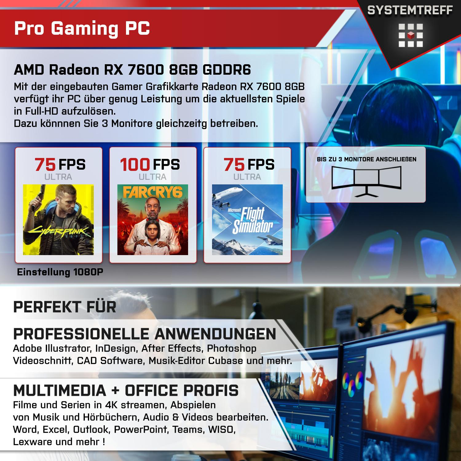 SYSTEMTREFF Gaming Komplett 8 32 GB GB 7 7600 mit 8GB 7700 1000 Komplett mSSD, Prozessor, GB GDDR6, 7700, RAM, AMD AMD Radeon PC Ryzen RX