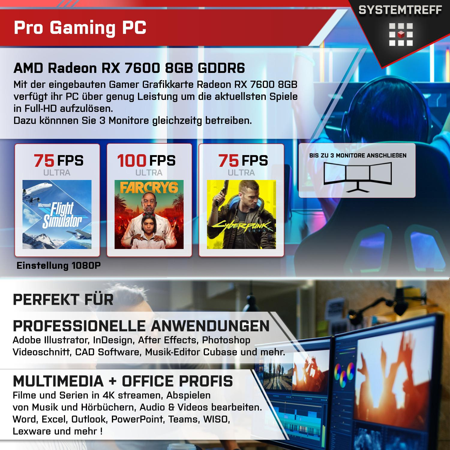 SYSTEMTREFF Gaming 8 Komplett 7600 5800X GB Prozessor, Komplett 8GB mSSD, GB 1000 RAM, GDDR6, 32 mit GB 5800X, Ryzen AMD PC 7 AMD RX Radeon
