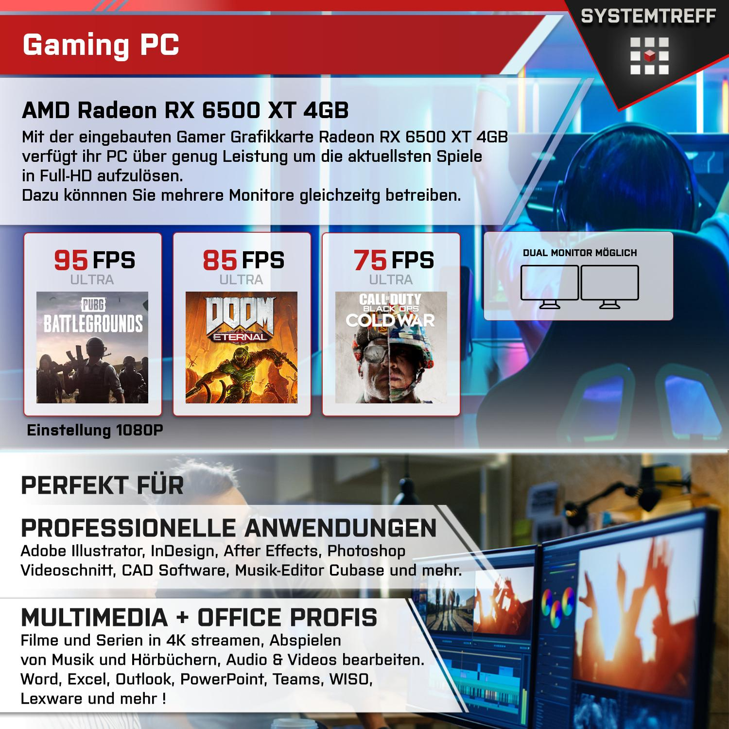 SYSTEMTREFF Gaming Komplett AMD Prozessor, mit 5 RX 5600X GB Ryzen GB Radeon 6500 XT 4 4GB, GB mSSD, 512 PC RAM, 16 Komplett 5600X, AMD