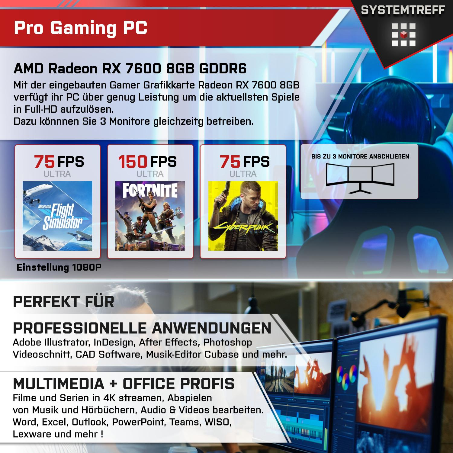 7 Prozessor, GDDR6, RX 7600 GB Radeon AMD 5700X, Komplett 8 mSSD, SYSTEMTREFF GB GB 32 RAM, 5700X PC Komplett 1000 mit Ryzen Gaming 8GB AMD