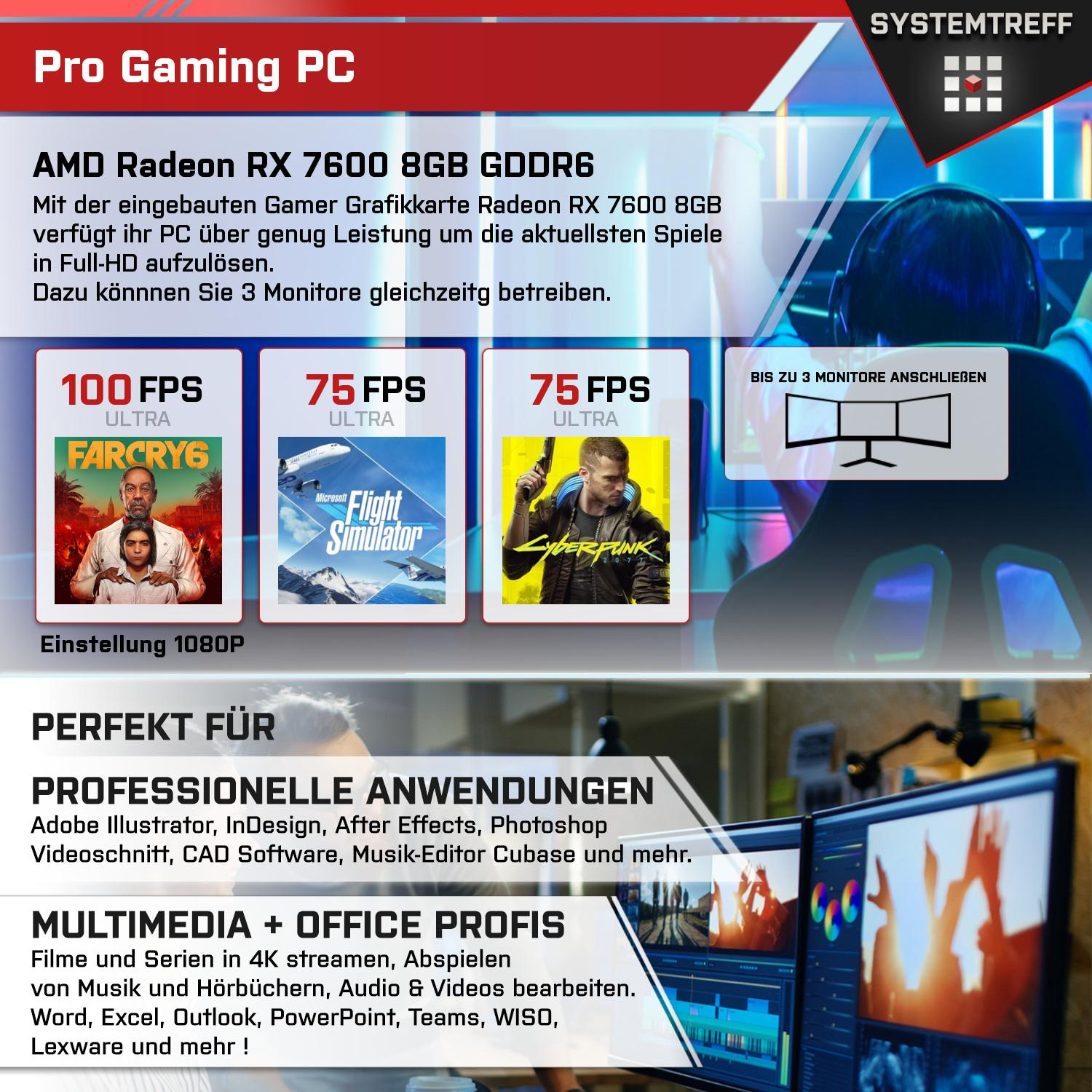 Komplett PC Prozessor, 7600 AMD Radeon RX 1000 mSSD, Komplett GB 8GB 32 mit 8 SYSTEMTREFF Ryzen Gaming GB 5800X3D RAM, GDDR6, 5800X3D, 7 GB AMD
