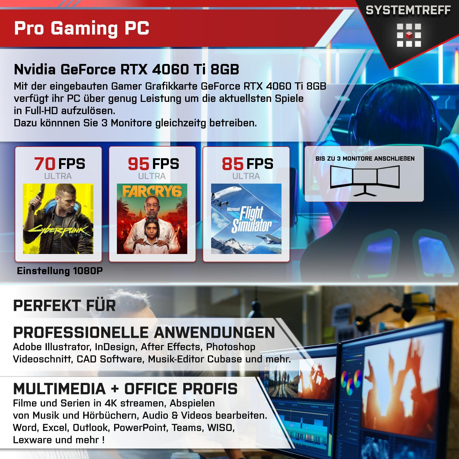 SYSTEMTREFF Gaming Komplett AMD Ryzen Prozessor, GB 16 GeForce DLSS 5600X mit 3, 8 GB PC GDDR6 Komplett Nvidia 5 4060Ti mSSD, 512 RAM, GB mit 5600X, 8GB RTX