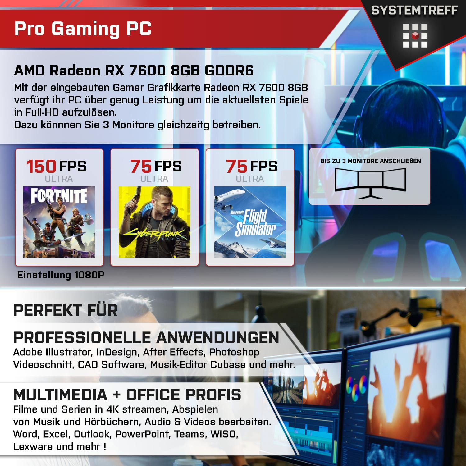 SYSTEMTREFF Gaming AMD GDDR6, 8GB 1000 mSSD, GB 32 Komplett mit 7600 Komplett AMD GB 7600 GB Ryzen Prozessor, RX 5 8 PC 7600, RAM, Radeon