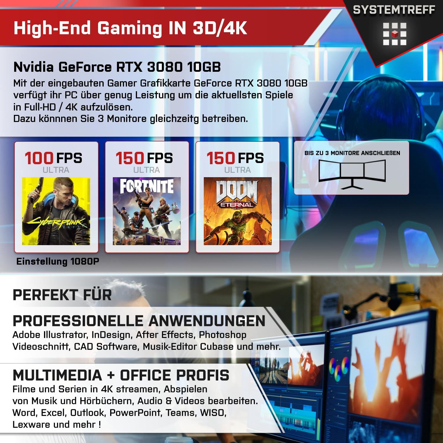 Pro, Intel® GeForce Core™ Prozessor, PC GB 1000 High-End 3080 Gaming i9 SYSTEMTREFF NVIDIA Windows GB Gaming Core 32 RAM, Intel RTX™ mSSD, i9-11900KF, mit 11