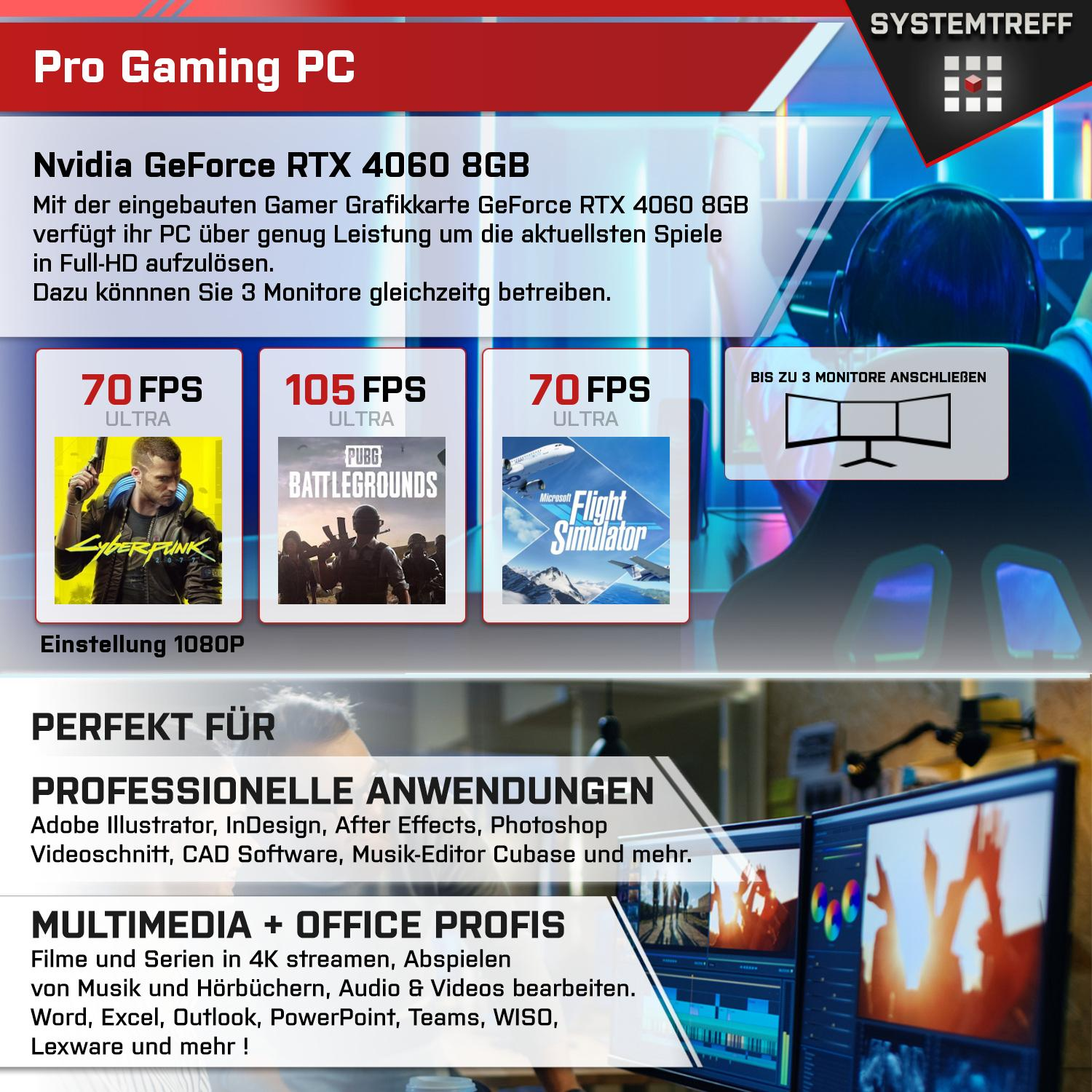 SYSTEMTREFF Gaming Komplett Nvidia mit GDDR6 GB 8GB 16 DLSS RAM, 5500 4060 GB GB 8 5 mit 3, GeForce 512 AMD mSSD, 5500, PC Prozessor, Ryzen RTX Komplett