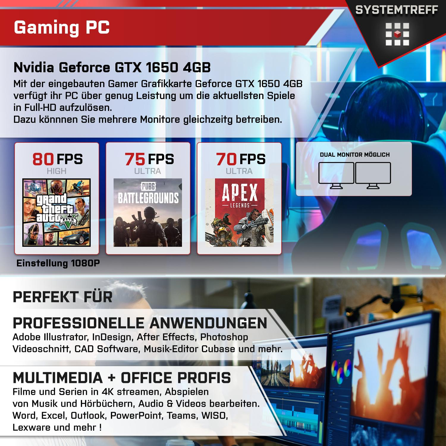 16 Windows 5 Gaming Gaming Ryzen Prozessor, SYSTEMTREFF Ryzen™ 11 AMD RAM, 5 GB GTX 512 1650 GeForce® PC GB mit NVIDIA Pro, 4500, mSSD, AMD