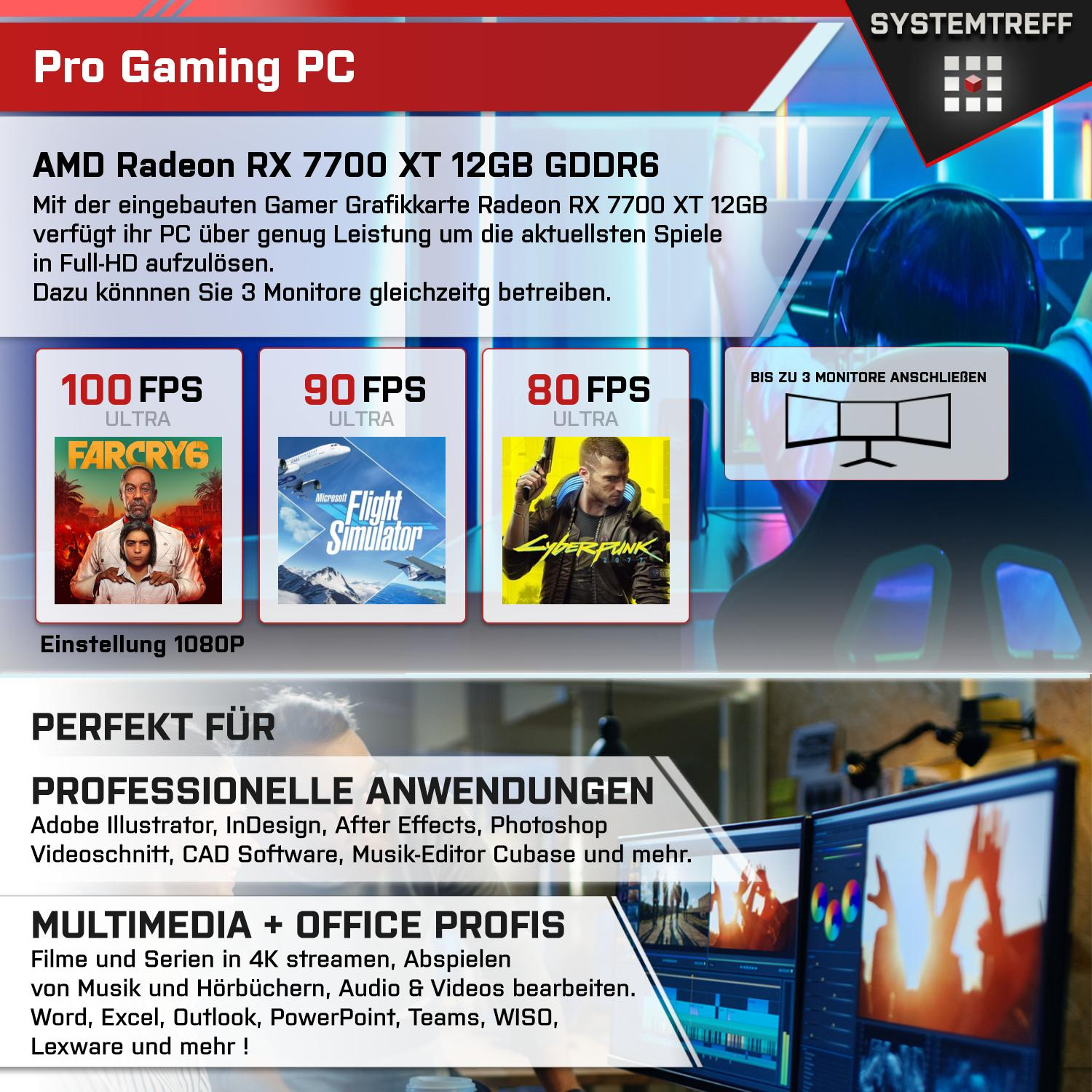 SYSTEMTREFF Pro 7500F, mit RX 7700 mSSD, Ryzen Windows 32 Gaming 5 AMD PC AMD 5 11 Radeon™ RAM, Gaming Pro, AMD XT 1000 GB Ryzen™ GB Prozessor