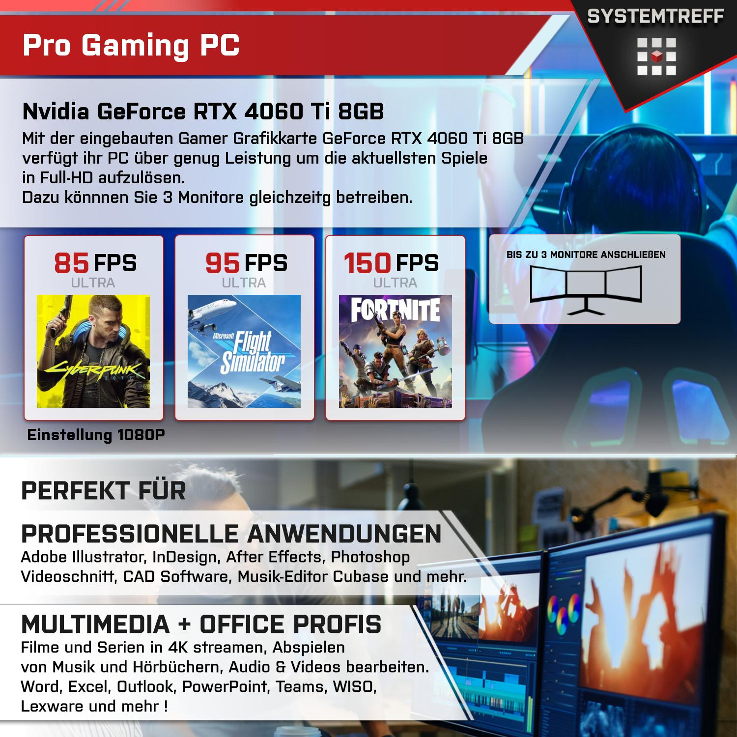 SYSTEMTREFF Gaming Komplett i5-13400, 4060Ti GDDR6 32 1000 RAM, 8GB mit Nvidia mit GeForce GB Komplett mSSD, GB GB DLSS Core 3, PC Intel RTX Prozessor, i5-13400 8