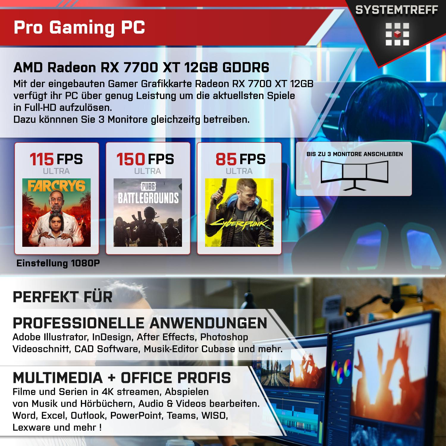 SYSTEMTREFF Pro Gaming 9 RAM, Radeon™ 9 Prozessor, Windows 7900X3D, AMD PC mSSD, AMD AMD 32 GB 7700 1000 Pro, 11 Gaming XT GB RX mit Ryzen Ryzen™