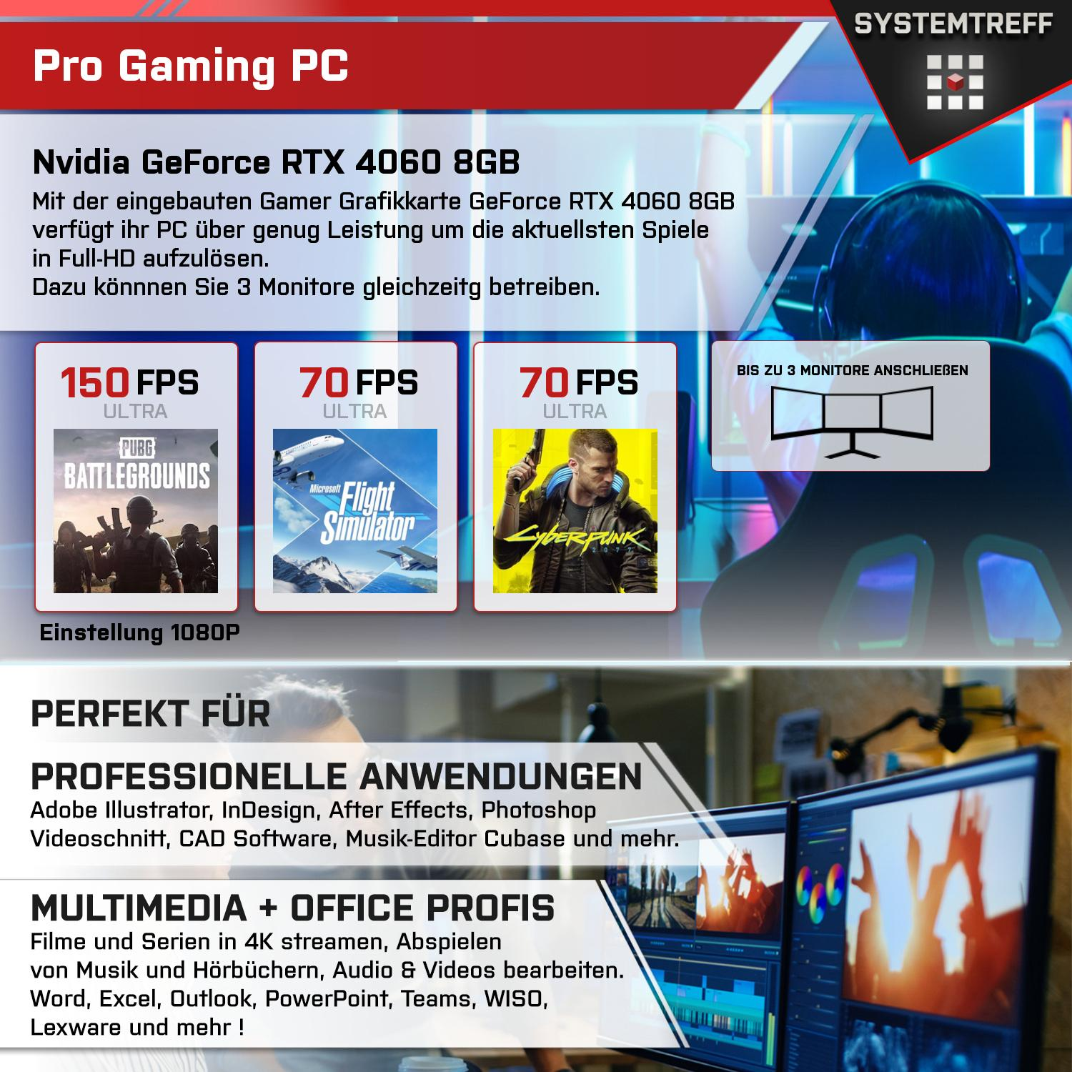 SYSTEMTREFF Gaming Komplett DLSS 4060 8 GB 1000 PC mSSD, 3, mit 8GB GB 16 Prozessor, RAM, GB mit i5-13600K, RTX Intel GeForce i5-13600K Core GDDR6 Komplett Nvidia