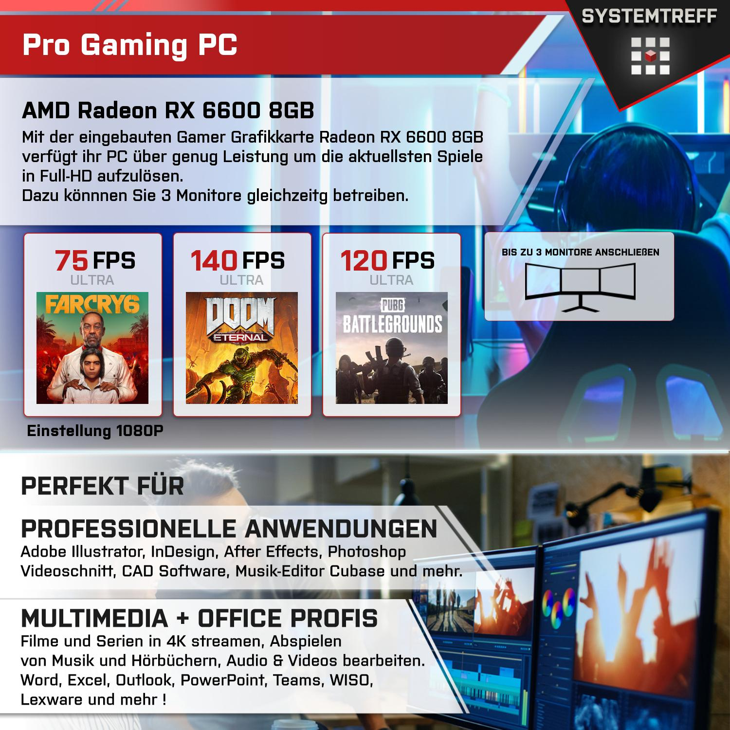 SYSTEMTREFF Gaming 7500F, Pro, Prozessor, GB 11 RX Windows mSSD, AMD Ryzen Ryzen™ Radeon™ 5 GB 6600 AMD AMD PC mit 16 Gaming 512 5 RAM