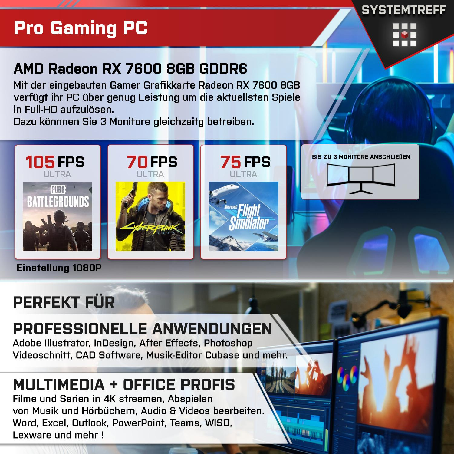 SYSTEMTREFF Gaming Komplett RAM, GB RX GDDR6, 5600X mit Komplett 7600 8 AMD GB 8GB PC Radeon mSSD, AMD 5600X, 1000 Prozessor, 5 GB 16 Ryzen