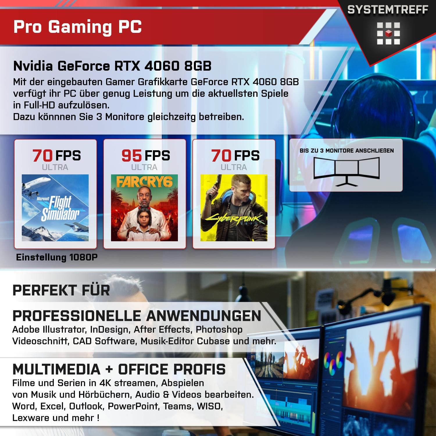 SYSTEMTREFF Gaming Komplett mit 8GB PC Ryzen Komplett 7600 Prozessor, GB GB mit 4060 DLSS GDDR6 RAM, 32 mSSD, 7600, GB Nvidia RTX 3, GeForce 1000 5 8 AMD