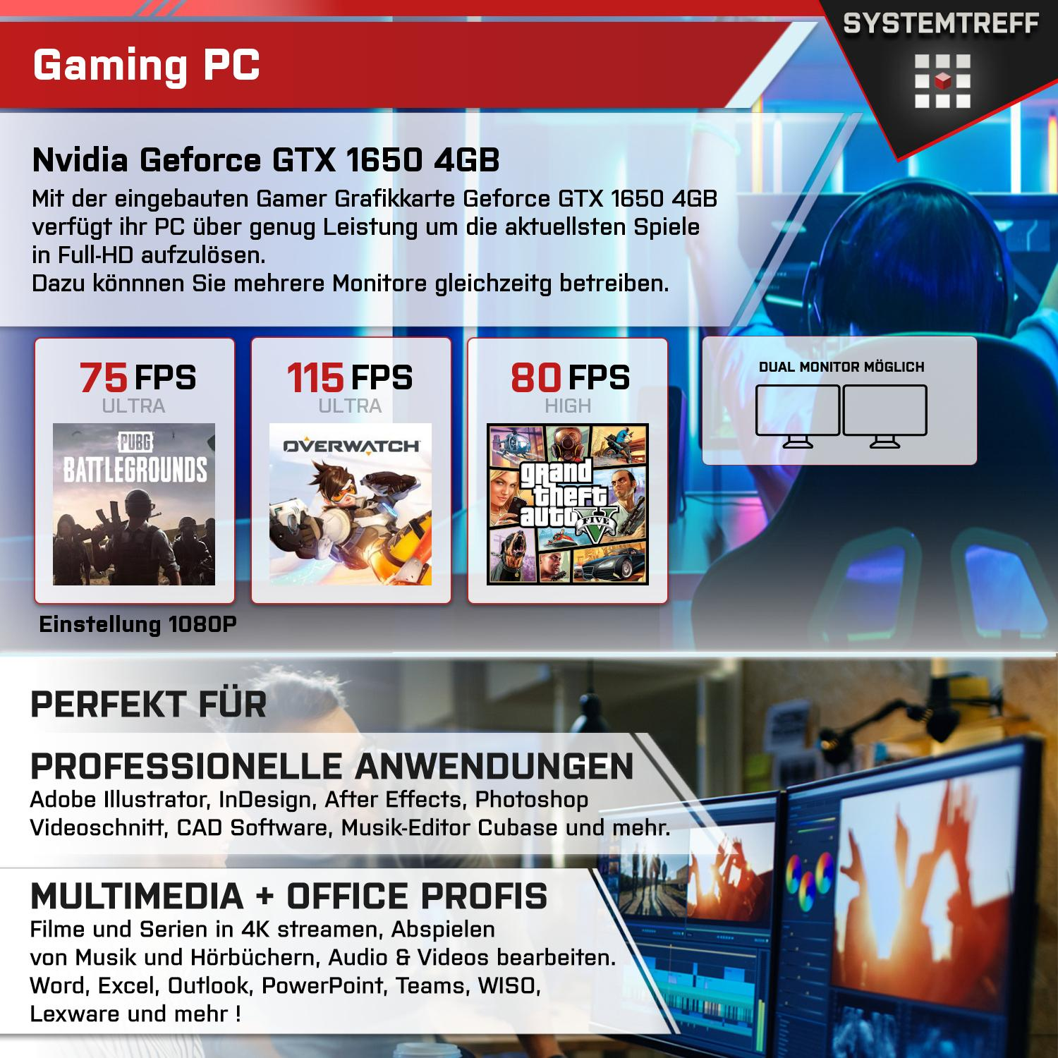 16 i5 GB GB Core™ Pro, Intel® Windows Gaming SYSTEMTREFF NVIDIA PC GeForce® Intel Gaming Prozessor, 1650 RAM, 512 mit Core i5-10400F, mSSD, GTX 11
